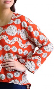 Printed Hi-Lo Blouse in Orange and Blue