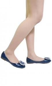 Audrey Square Metal Tip Flats in Dark Blue