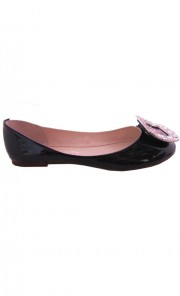 Audrey Square Metal Tip Flats in Dark Blue