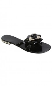 Flower Diamonte Low Flats in Black