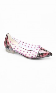 Sonia Studded Pointy Flats in Pink Snake Print