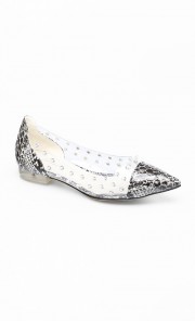 Sonia Studded Pointy Flats in Grey Snake Print