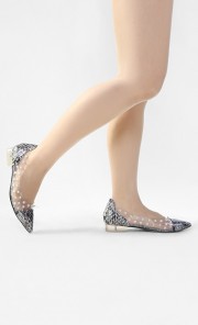 Sonia Studded Pointy Flats in Grey Snake Print