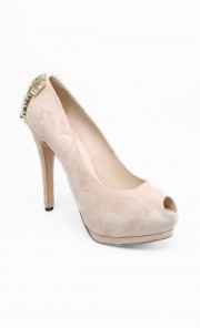 Ninie Encrusted Heel Pumps in Beige