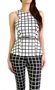 Checkered Peplum Top in Cream