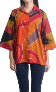 Tapestry Pua Cotton Shirt Fay in Red and Orange