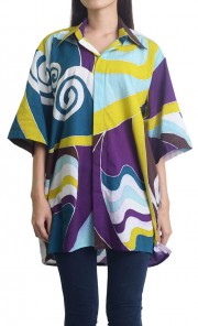 Orang Ulu Motif Cotton Short Sleeved Shirt in Teal