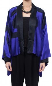 Tom Abang Saufi Satin Kimono Cardigan in Purple & Black 