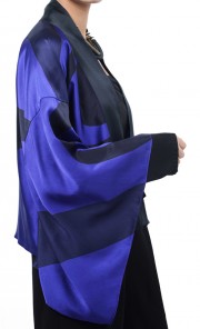 Tom Abang Saufi Satin Kimono Cardigan in Purple & Black 
