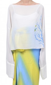 Chiffon Tutsi Coral Top in White 