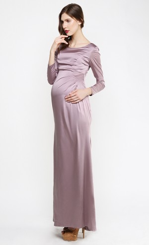 Plain Satin Dress in Mauve
