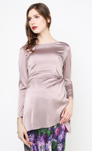 Plain Satin Drape Top in Beige Mauve