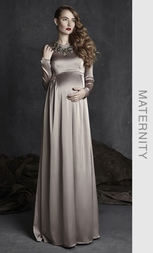 Plain Satin Dress in Mauve Beige