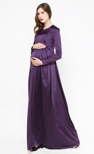 Plain Satin Dress in Dark Purple