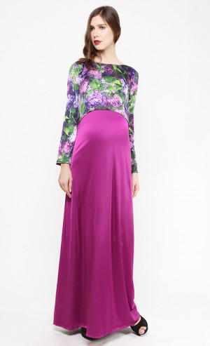 Satin Dress in Printed Fuchsia