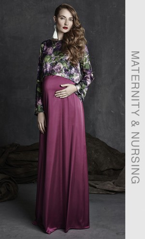 Satin Dress in Printed Fuchsia