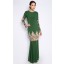 Kurung with Bronze Sequinned Lace in Emerald Green