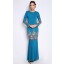 Kurung with Bronze Sequinned Lace in Turquoise Blue