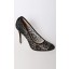 Vivy Lace Round Pumps in Black