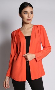 Front Pleated Cardigan in Orange