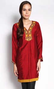 Exclusive Shantung Cotton Kurti in Maroon