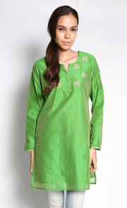Plain Chanderi Silk Kurti in Green