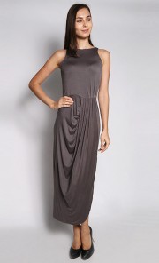 Hitched Drape Jersey Maxi Dress in Light Grey