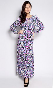 Amera Printed Jubah in Purple and Blue