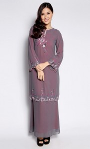 Beaded Modern Kurung in Grey and Red