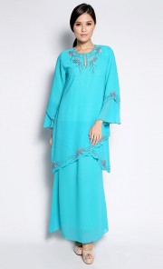 Beaded Modern Kurung in Green Turquoise
