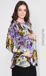 Bella Nursing Blouse in Floral Grey