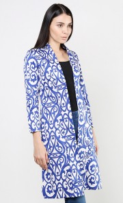 Printed Knee Length Cardigan in Blue