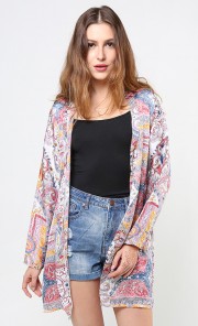 Satin Kimono Cardigan in White