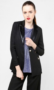 Salvia Faux Leather Trimmed Blazer in Black