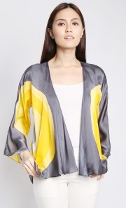 O Motif Cardigan in Grey and Yellow
