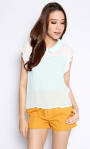 Cindy Contrast Top in Mint Green
