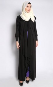 Leather Long Wrap Hoodie in Black