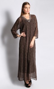 Aditi Polka Dot Straight Kaftan in Brown