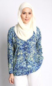 Sabiha Printed Loose Blouse in Blue and Yellow