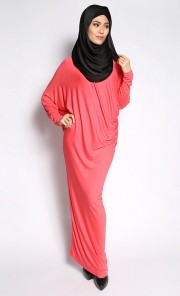Latifa Jersey Draped Dress in Salmon Pink