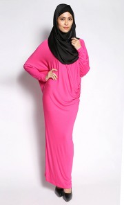 Latifa Jersey Draped Dress in Fuchsia Pink