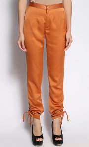 Heather Silk Trousers with Ankle Side String in Orange