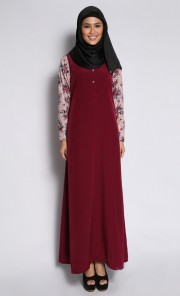 Melanie Dress with Pink Lace in Maroon