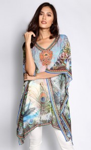 V-Neck Short Kaftan in White