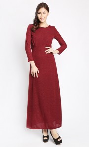 Side Bust Pleated Long Dress in Maroon
