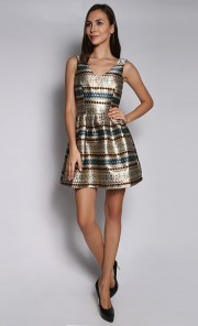 Tetris Dress in Gold and Blue