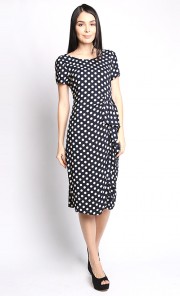 Gina Spot Midi Dress in Navy