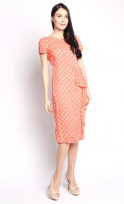 Gina Spot Midi Dress in Coral