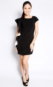 Dress with White Ruffle in Black