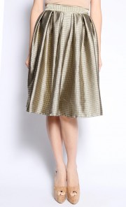Houndstooth Mid Length Skirt in Gold